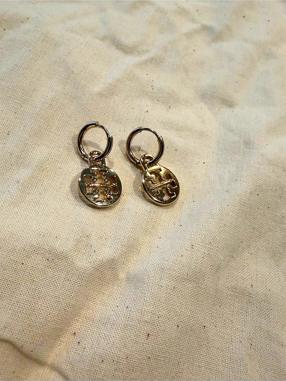 Tory Burch Huggie Hoop Charm Earrings Gold-toned